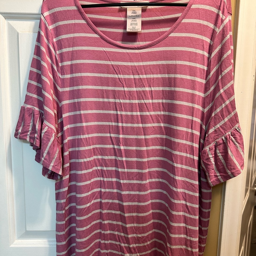 Philosophy Pink and White Striped Short Sleeve Top
